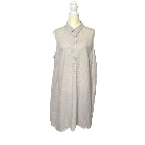 Sigrid Olsen 100% Linen Beige Sleeveless Beachy Shirt Dress Women's Size 1X - Picture 1 of 14